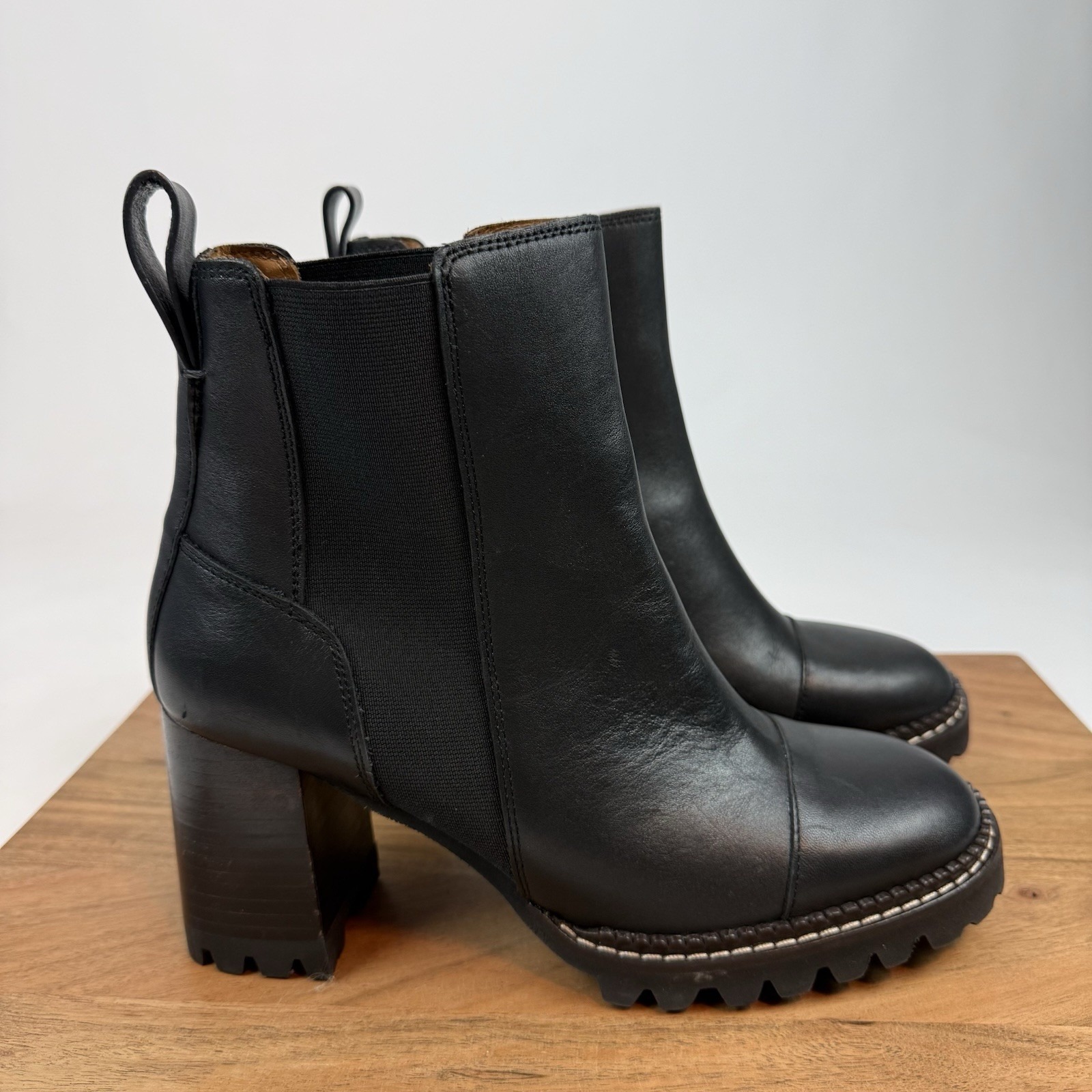 New Womens See By Chloe Mallory Black Leather Chelsea Boots Size 40.5 Us 9.5 M